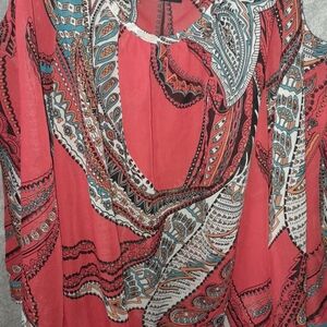 New York & Company Red Paisley Blouse
